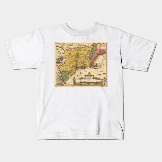 Vintage Map of New England (1685) Kids T-Shirt by Bravuramedia